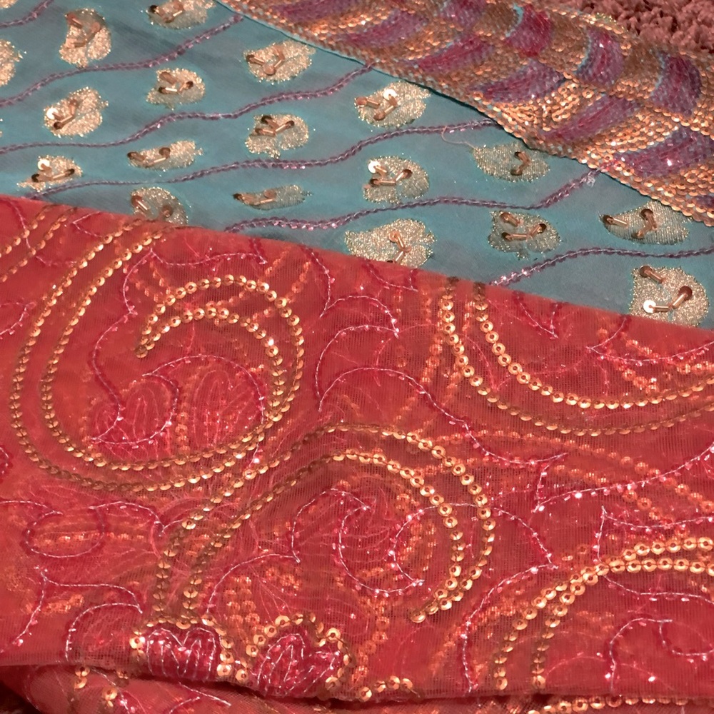 Pink Blue Saree & Designer Blouse